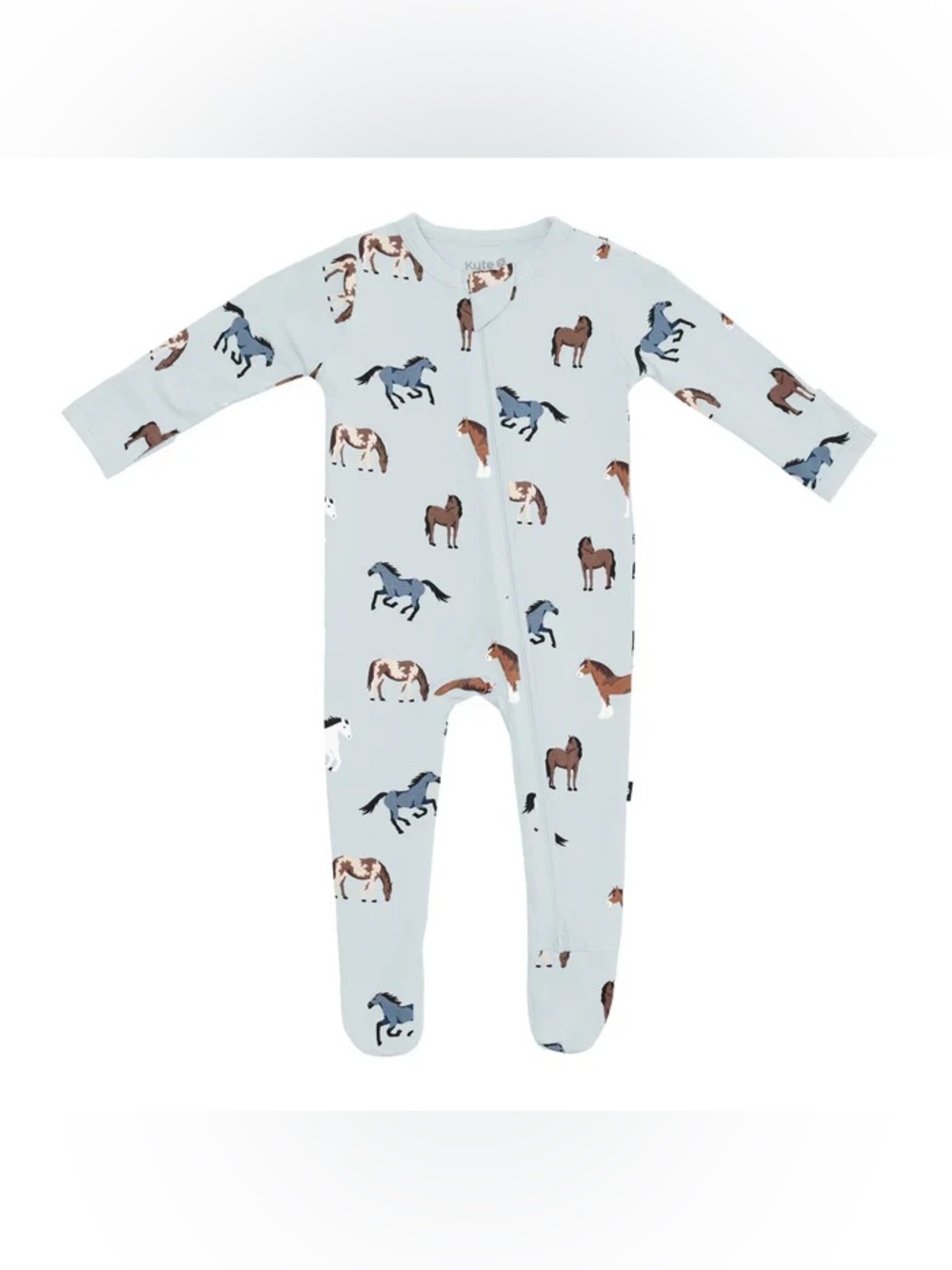 Kyte BABY Beige Horse Print Zip Footie One-Piece- Size 3-6 months
